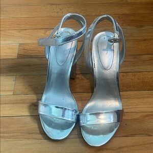 Silver Metallic Ankle-Strap Women's Heels